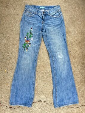 Billabong Light Blue Flared Jeans with Floral Embroidery